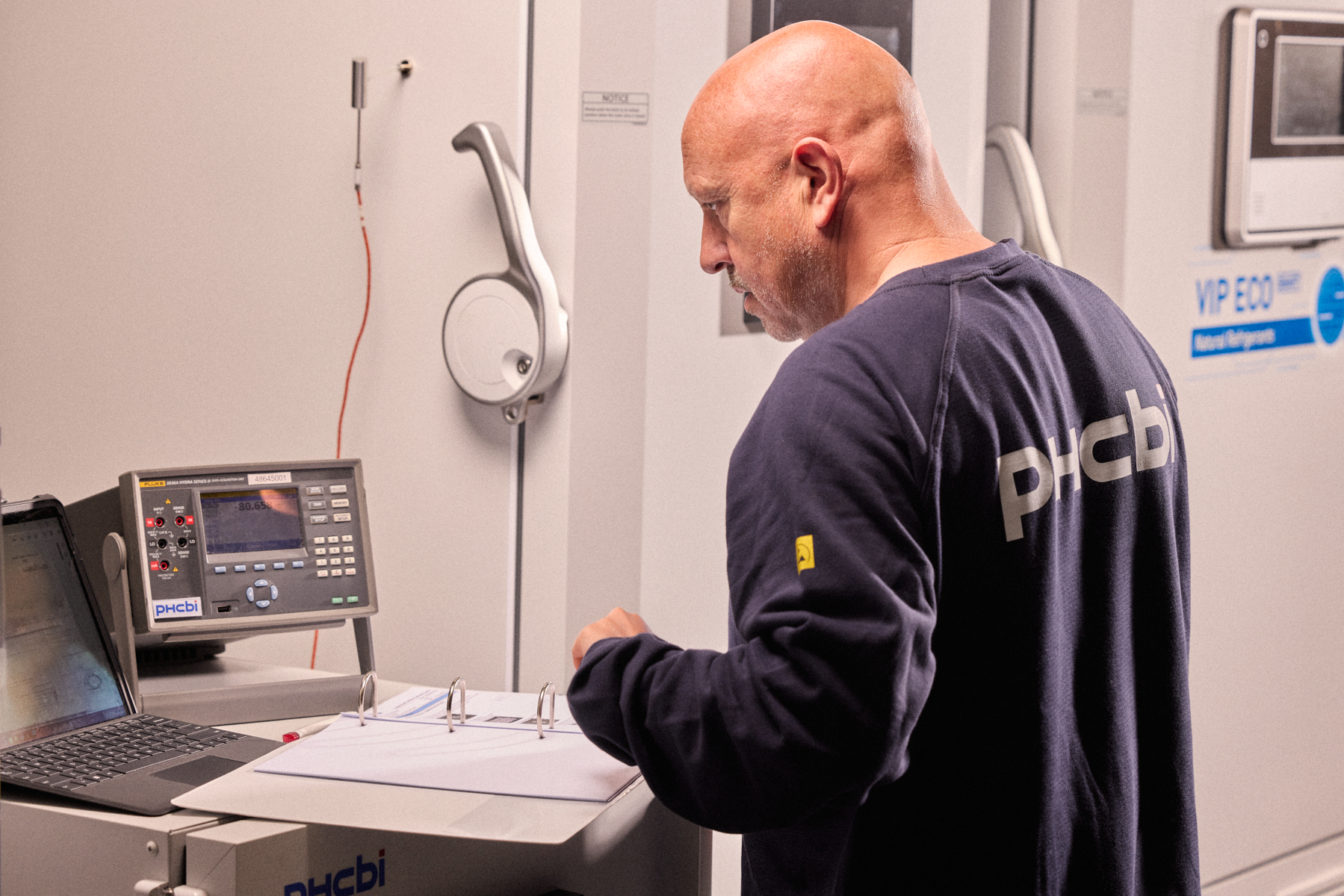 PHC validation engineer testing laboratory equipment