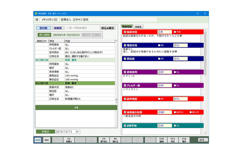 残薬状況や保管状況などの日々の情報を管理