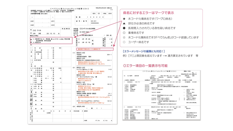 レセプト形式での表示/印刷が可能