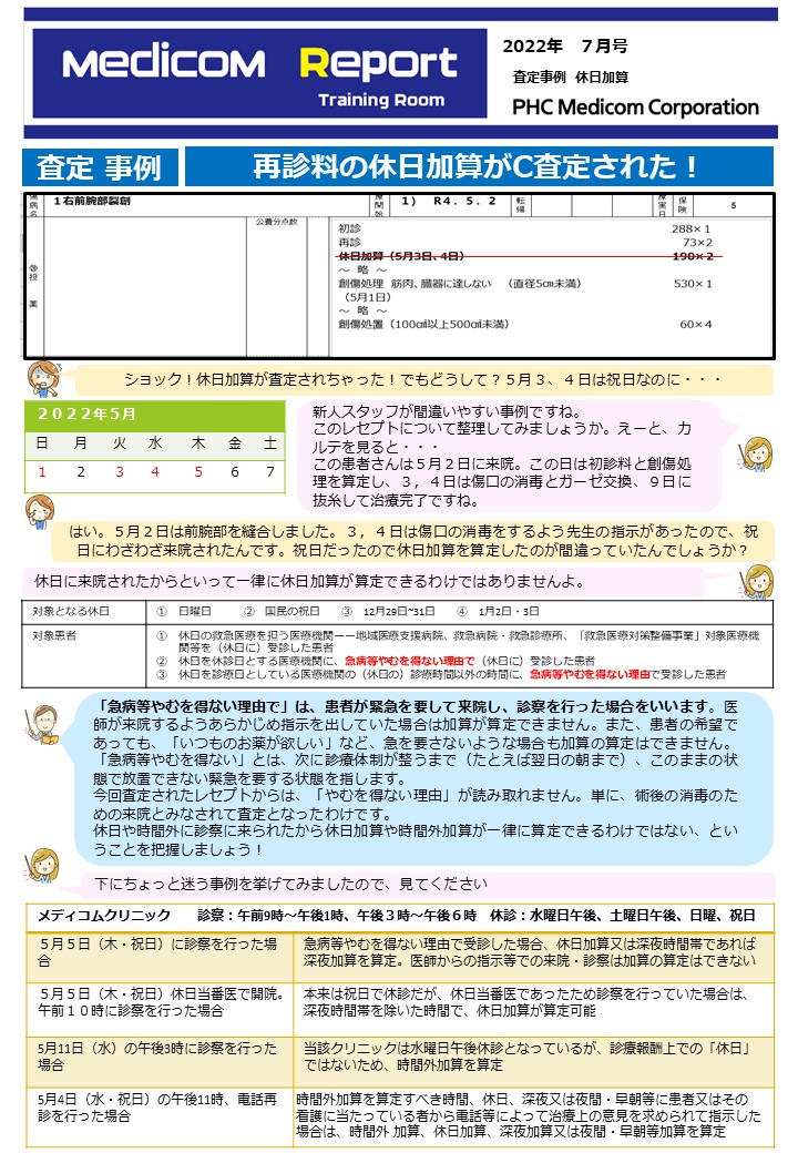 査定事例 休日加算
