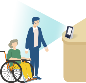 高身長~低身長、車椅子での利用でも顔認証できます。