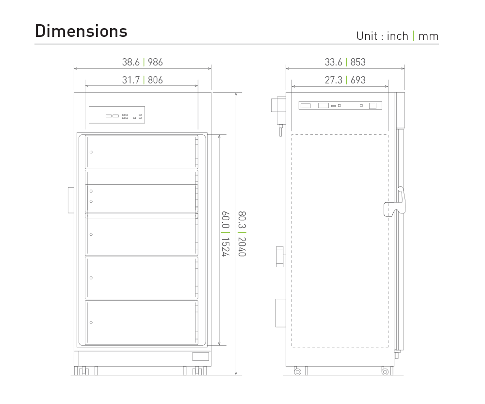 CytoGrow ReachIn incubator MCO-80ICL Dimensional Drawing