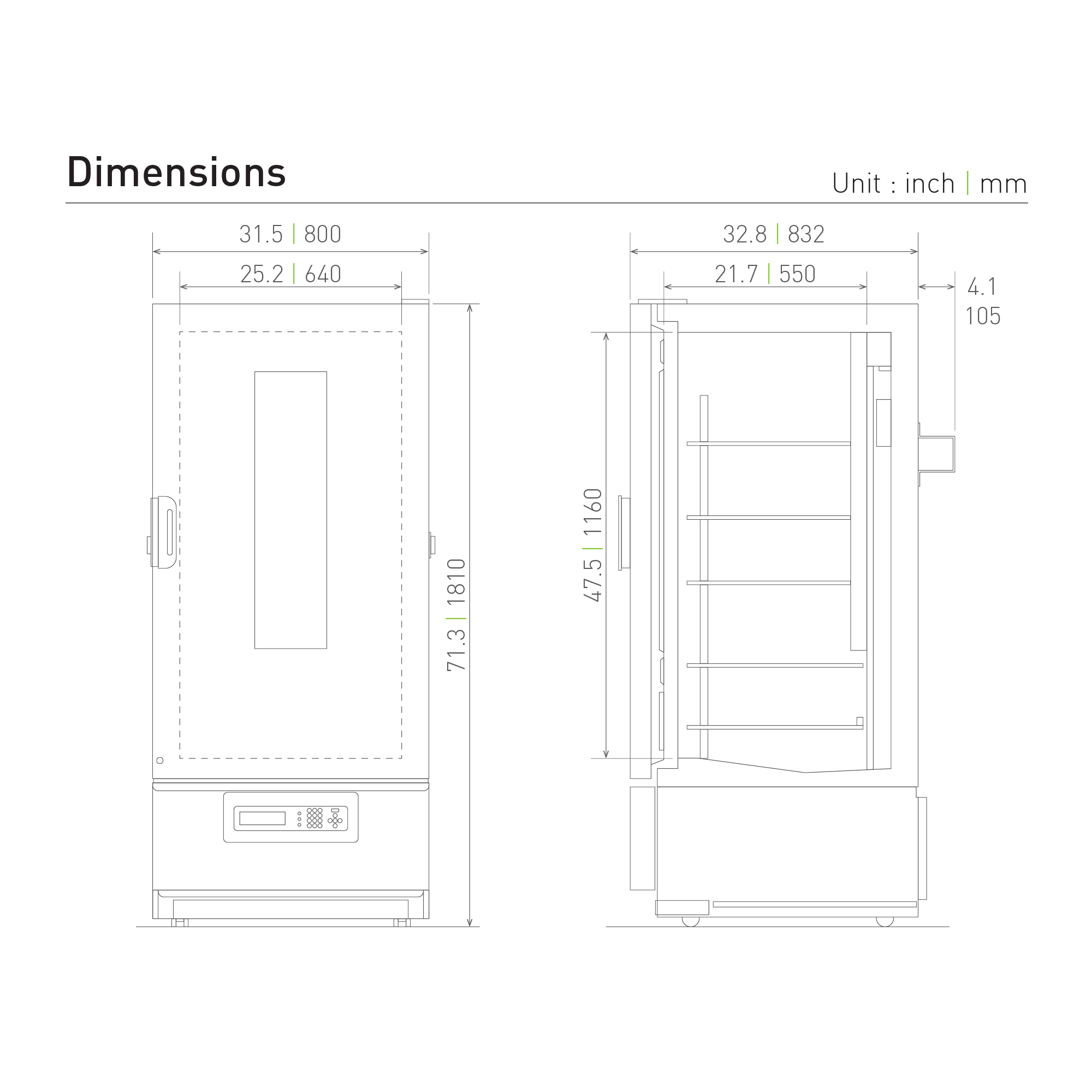 large capacity microbiological incubator MIR-554 Dimensional Drawing